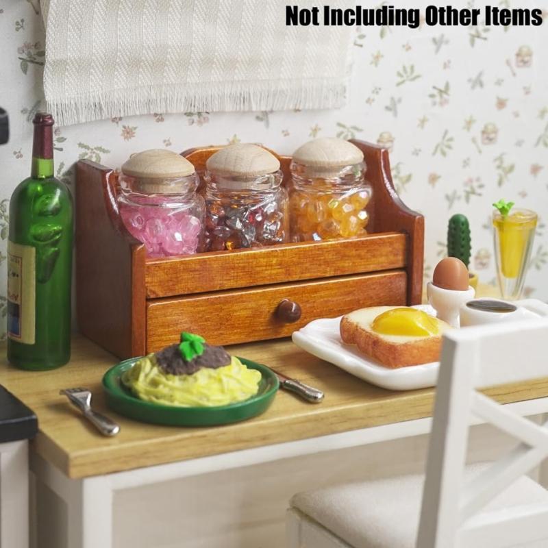 Vintage Style Wooden Spice Jar Rack Dollhouses Furniture 1/12 Scale Miniature Model Design