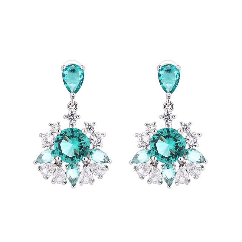 Luxury Zircon Drop Earrings: European & American Creative Geometric Flower Design