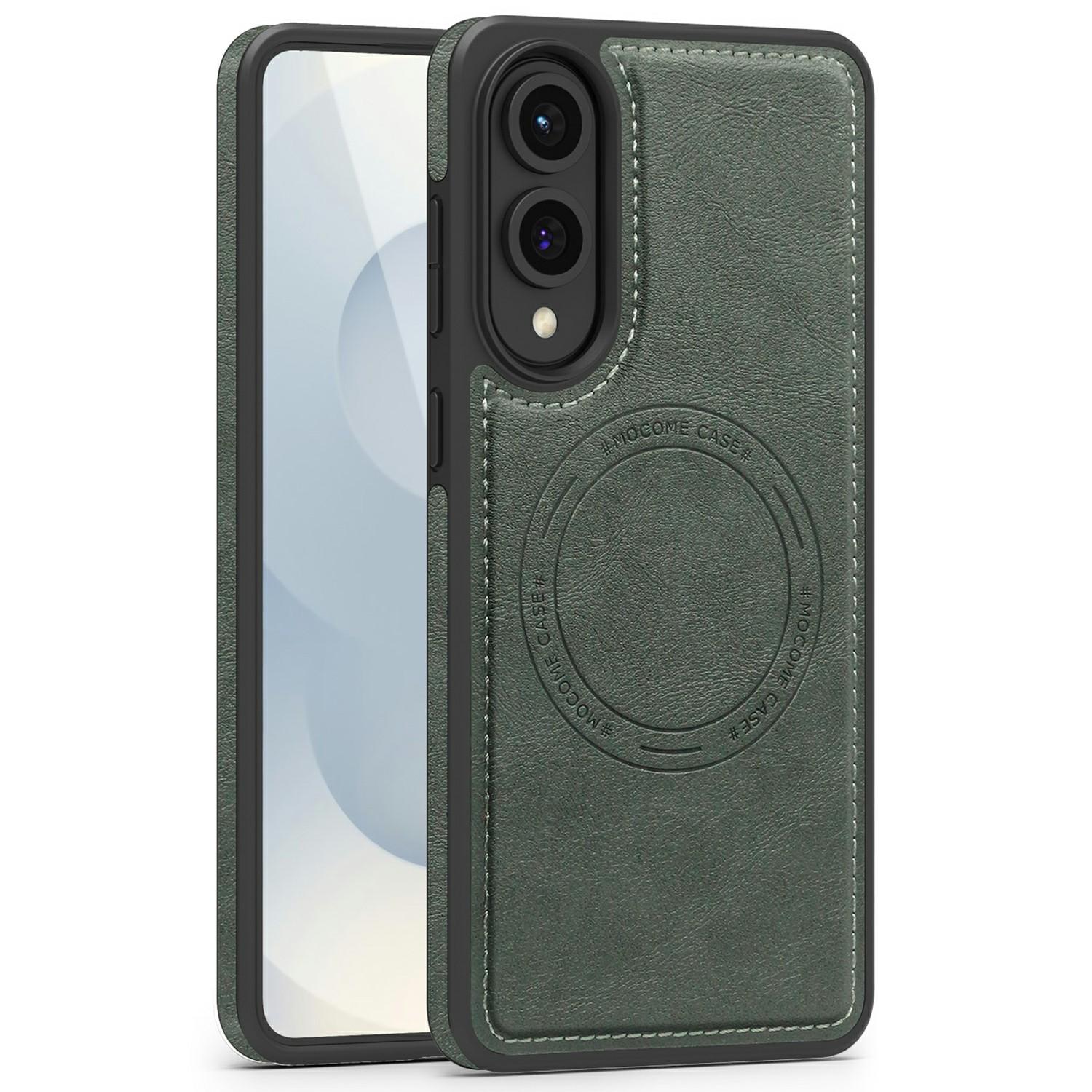 

For Samsung Galaxy S25 Edge Case Compatible with MagSafe Leather Back Phone Cover Blackish Green