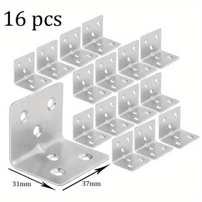 16 PCS Stainless Steel Corner Brace Duty Right Angle Bracket Metal Joint Bracket Shelf L Shape Bracket Shelves Furniture Cabinet