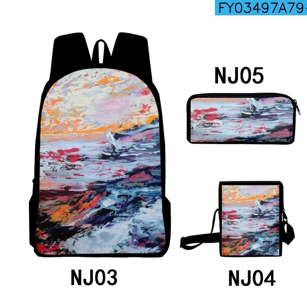 Trendy Tie dye graffiti oil painting 3D Print 3pcs/Set School Bags Laptop Daypack Backpack Inclined shoulder bag Pencil Case