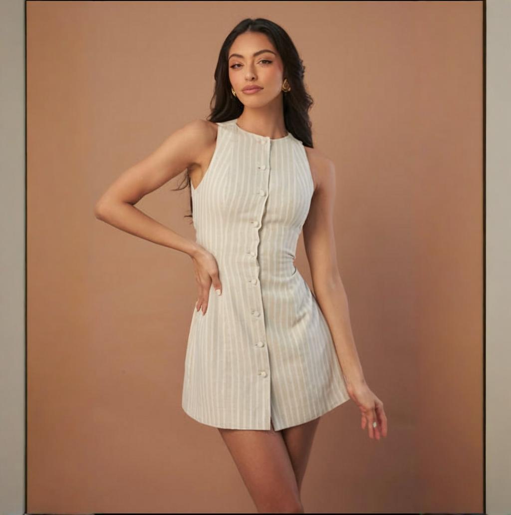 

Women s Sleeveless Striped Button-Front Midi Dress XXL шампанського