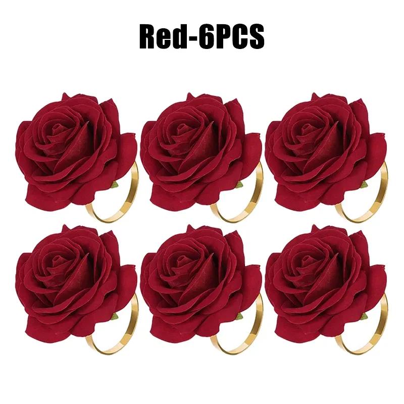 Rose Gold Napkin Rings 96Pcs Red Flower Wedding Decor Valentine Christmas Birthday Banquet Tableware Holder Set