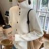 Women's Winter Korean High Neck Wool Sweater Coat - Casual, Warm, Single-Breasted, Loose Fit.
