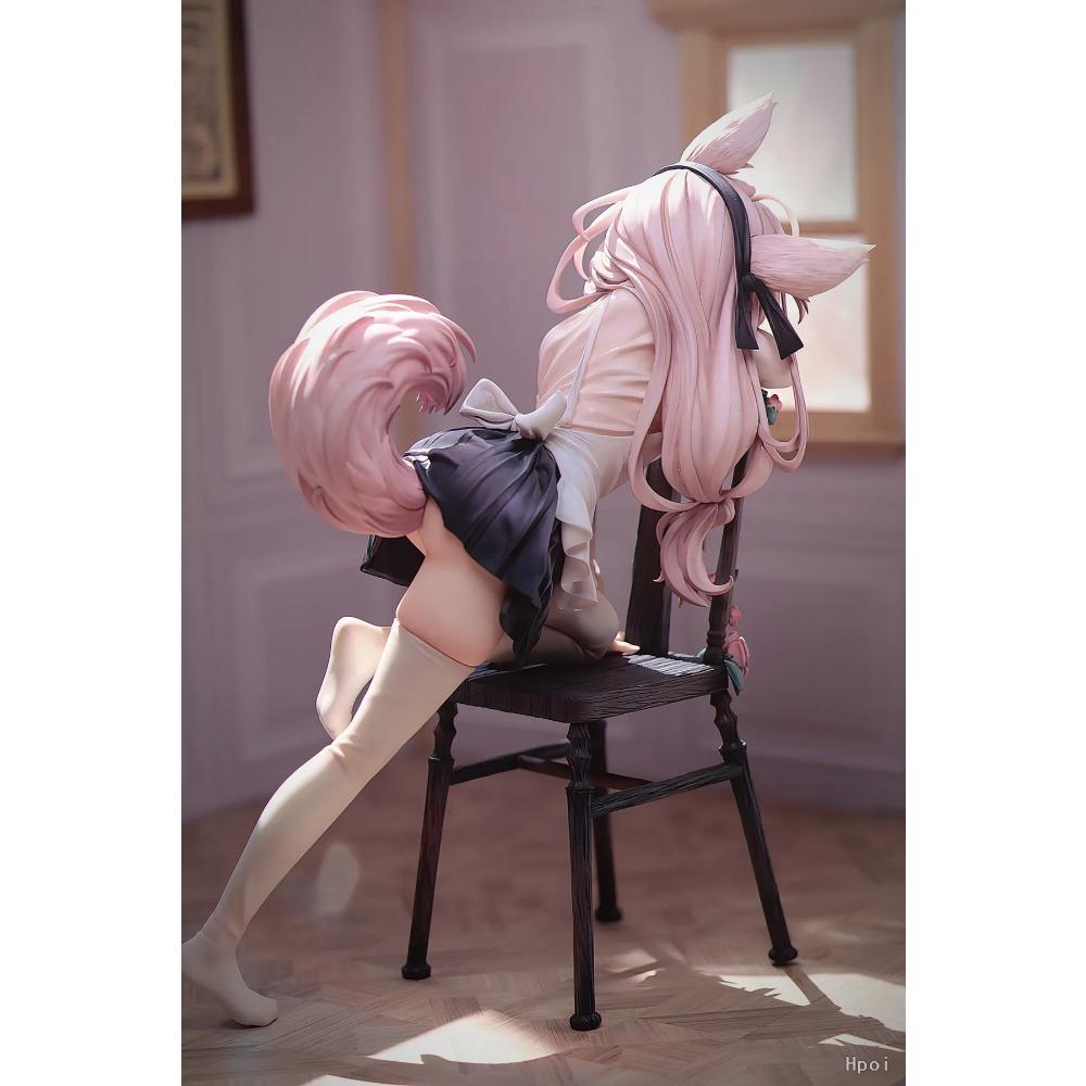22CM Anime Rabbit Flova Figure 1/7 Stool Kneeling Scene Matching Model Toy Gift Collection Aciton Figure Rabbit Ears Ver PVC