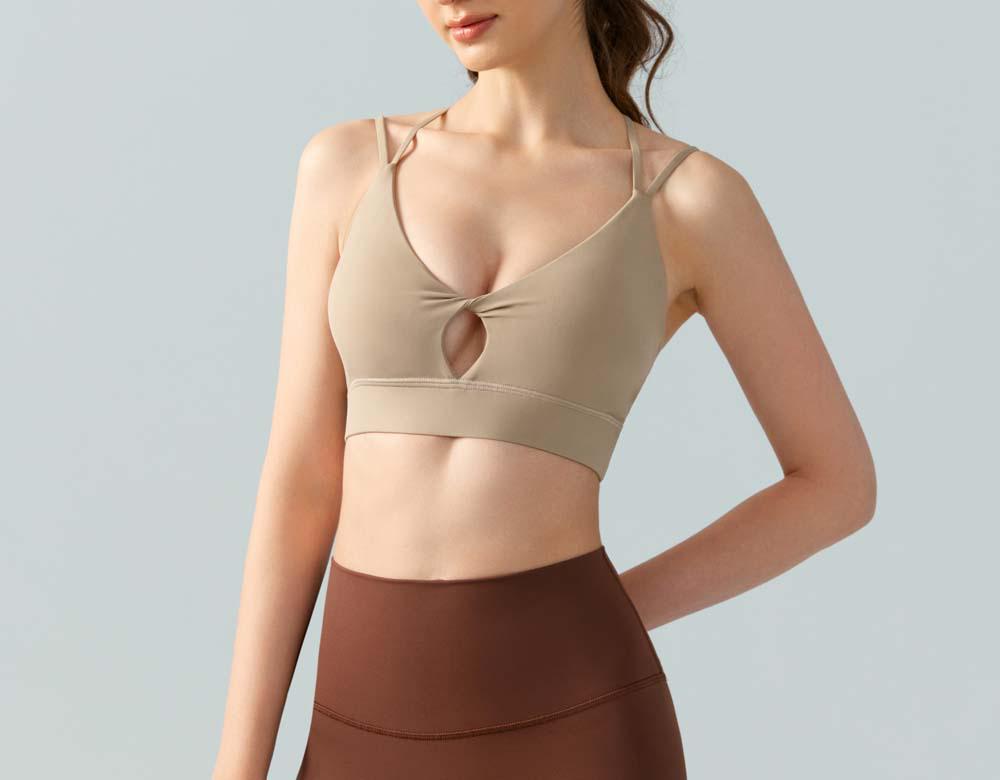 

Женский спортивный бюстгальтер кросс-боди - телесный твист, двойные бретели, дизайн с вырезом на груди Large