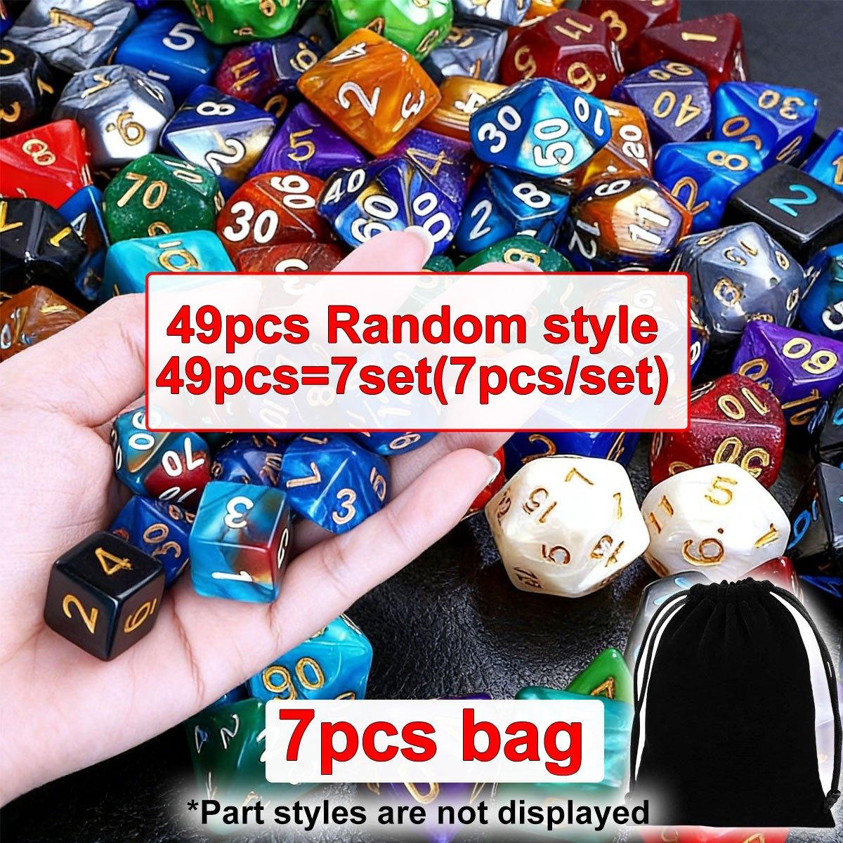 

49Pcs Polyhedral Dice Set with 7 Black Drawstring Pouches, 7 Complete Sets D4 D6 D8 D10 D% D12 D20 for DND RPG ZSY