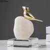 Golden Bird Statue Crystal Base Ornaments Desk Decoration Gold-plated Bird Sculpture Modern Home Decor Living Room Furnishings