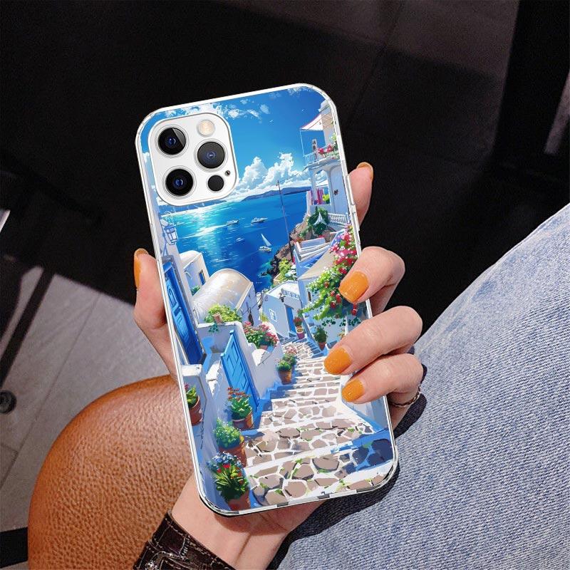 Greece In Summer Santorini Phone Case For iPhone 13 12 Mini 11 Pro Max XS XR X SE 7 8 Plus 5S 5 6S 6 Gift Print Cover Fundas
