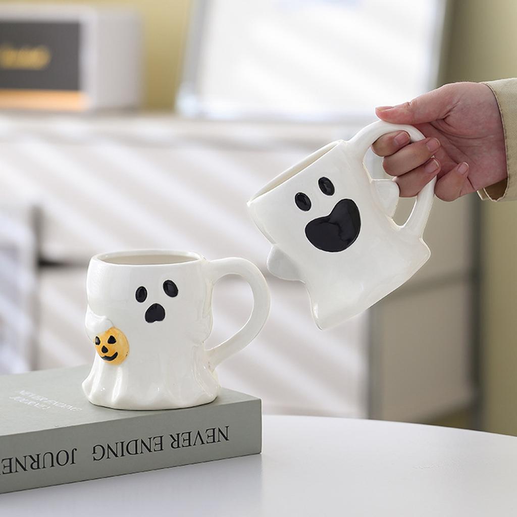 Cute Ghost Pumpkin Halloween Ceramic Mug   Reusable Spooky Coffee Cup with Handle, Halloween Party Gift