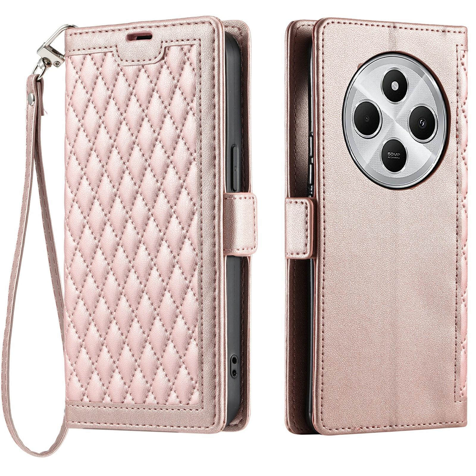 

Leather Case For Xiaomi Redmi 14C 5G/14C 4G/14R 5G/Poco C75 4G Rhombus Texture Wallet Stand Phone Cover with Wrist Strap C