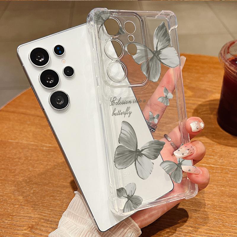 Retro Butterfly Pattern Phone Case For Samsung Galaxy S26 S25 S24 S23 Ultra S22 Plus S21 S24 S25 FE Clear Shockproof Soft Cover