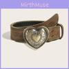 Retro Shaped Heart Rivet Belt Pu Leather Alloy Snap Closure Men Teens Streetwear