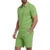 Men's Summer Breathable Waffle Knit Casual Loose Fit Two Piece Set Short Sleeve Polo Shirt with Zipper and Matching Shorts