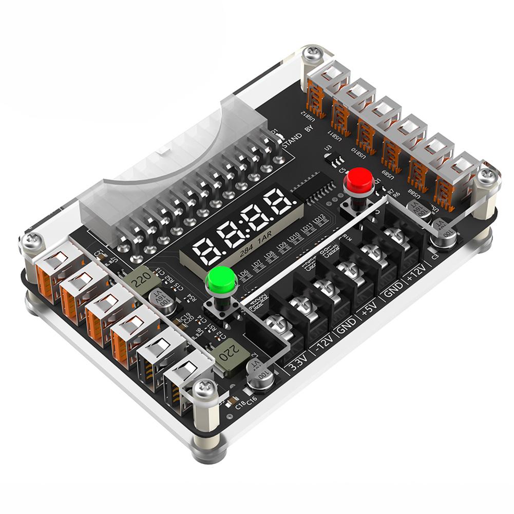 12-Port USB 3A 3.3V 5V 12V -12V Output 24Pin ATX Power Supply Breakout Board and Acrylic Case Kit Power Module for Computer PC