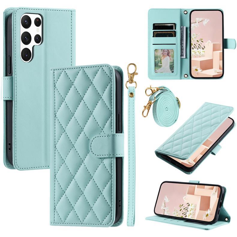 Applicable to Samsung A17/A07Phone case with houndstooth pattern and crossbody strap A56/A55/J8Card slot flip cover case