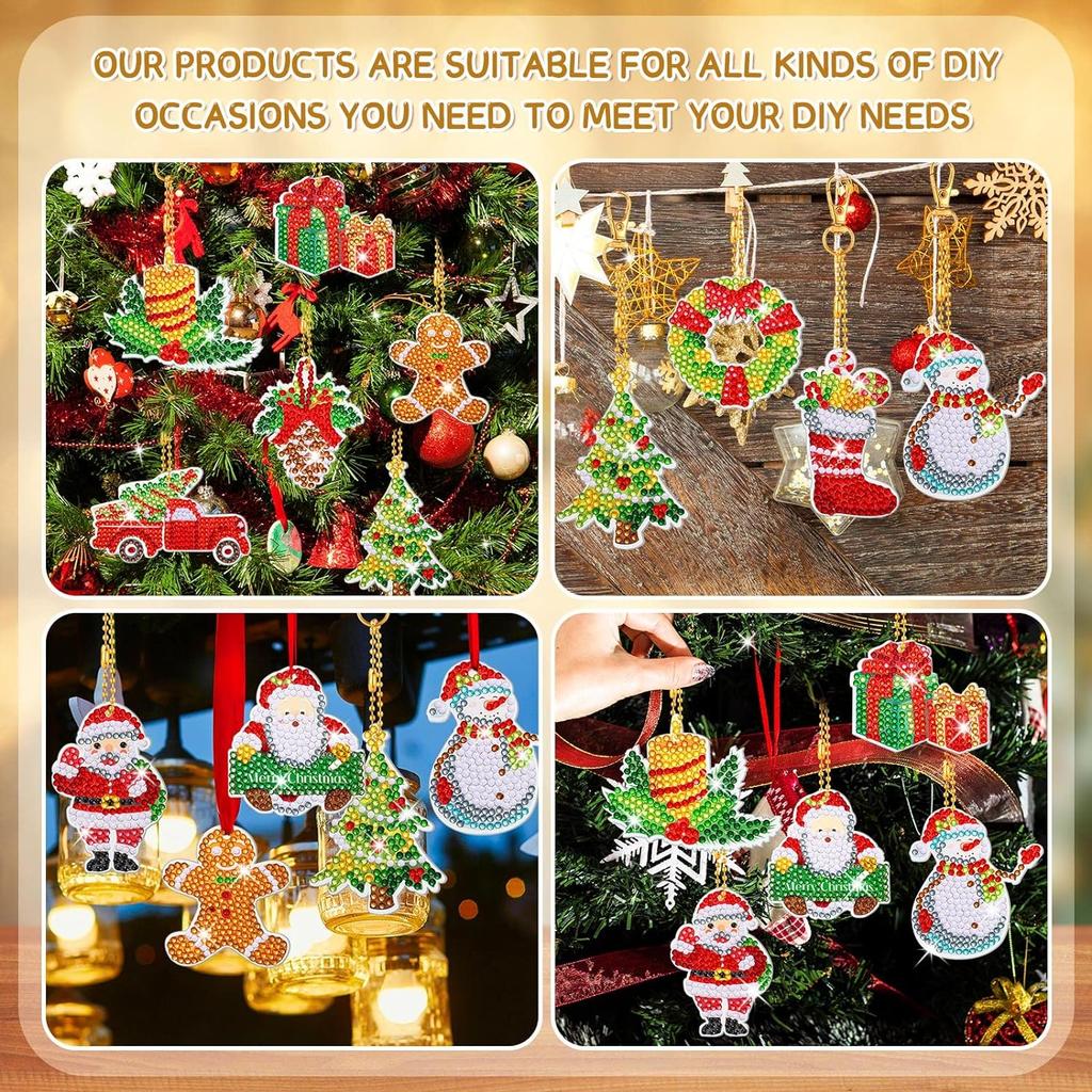 12pcs/Set DIY Diamond Painting Christmas Keychains Double Sided Crystal Rhinestones Key Chains Diamond Art Christmas Ornaments