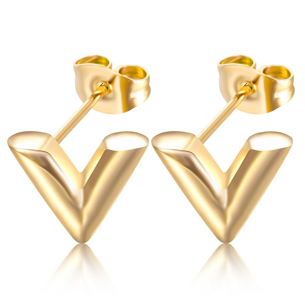 Orecchini a lobo in Acciaio Inossidabile e Oro 18K a forma di V - Accessorio di Moda Semplice e Versatile (12MM)