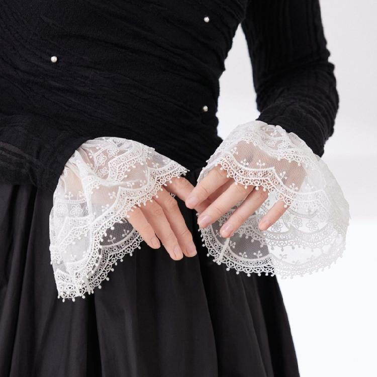 French Lace Arm Sleeves Wrist Cuffs Arm Covers Decorative Sleeves For Office Women Daily and Party Clothing Enhancer