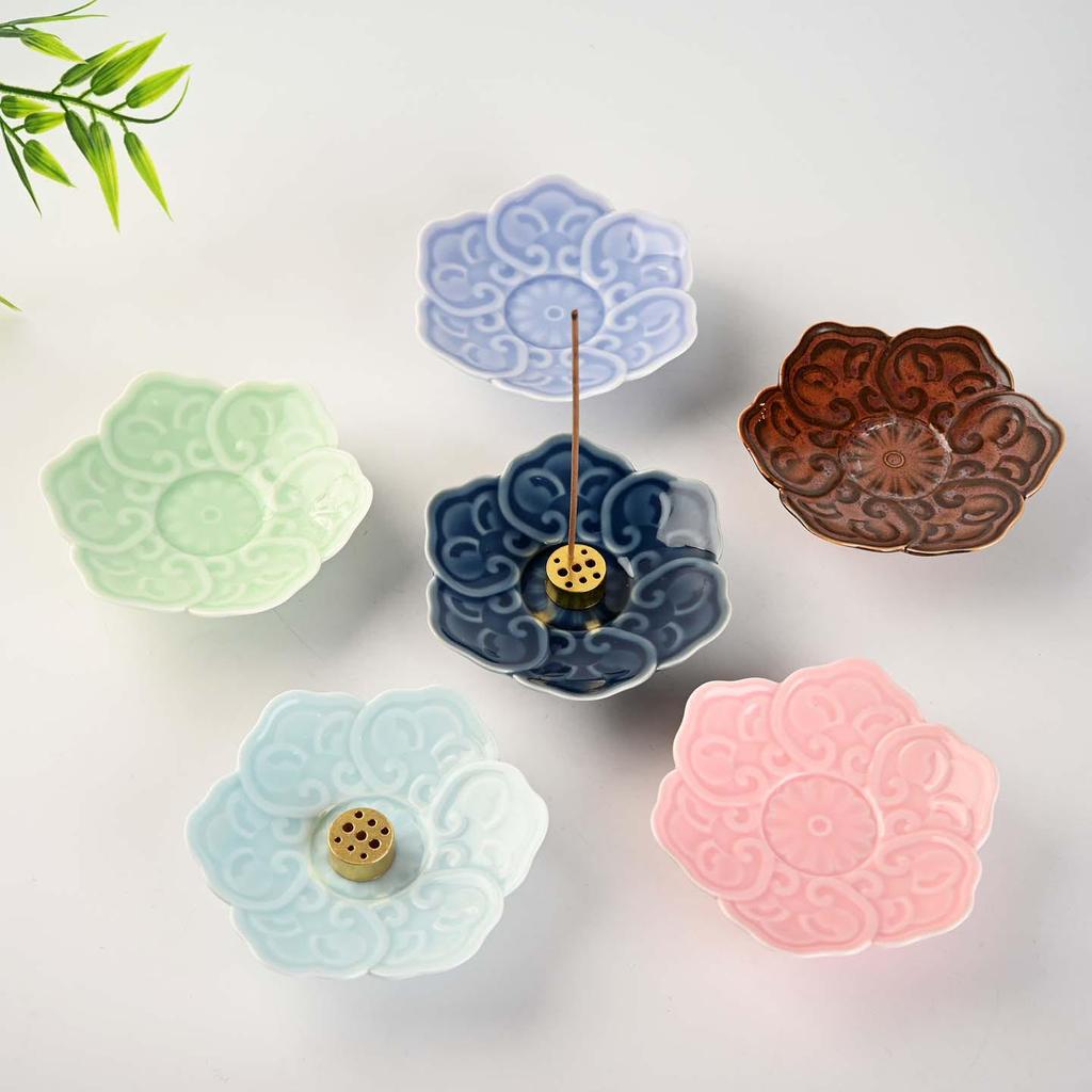 Modern Lotus Ceramic Incense Holder: Multi-Color Zen Tray for Home Aromatherapy and Study Decoration