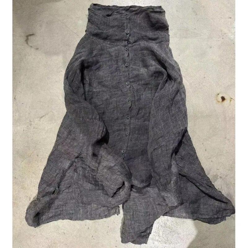 Johnature Kvinner Vintage rullekrave linskjorter Ensfargede Langermede knappoverdeler Høstknapp Uformelle dameskjorter