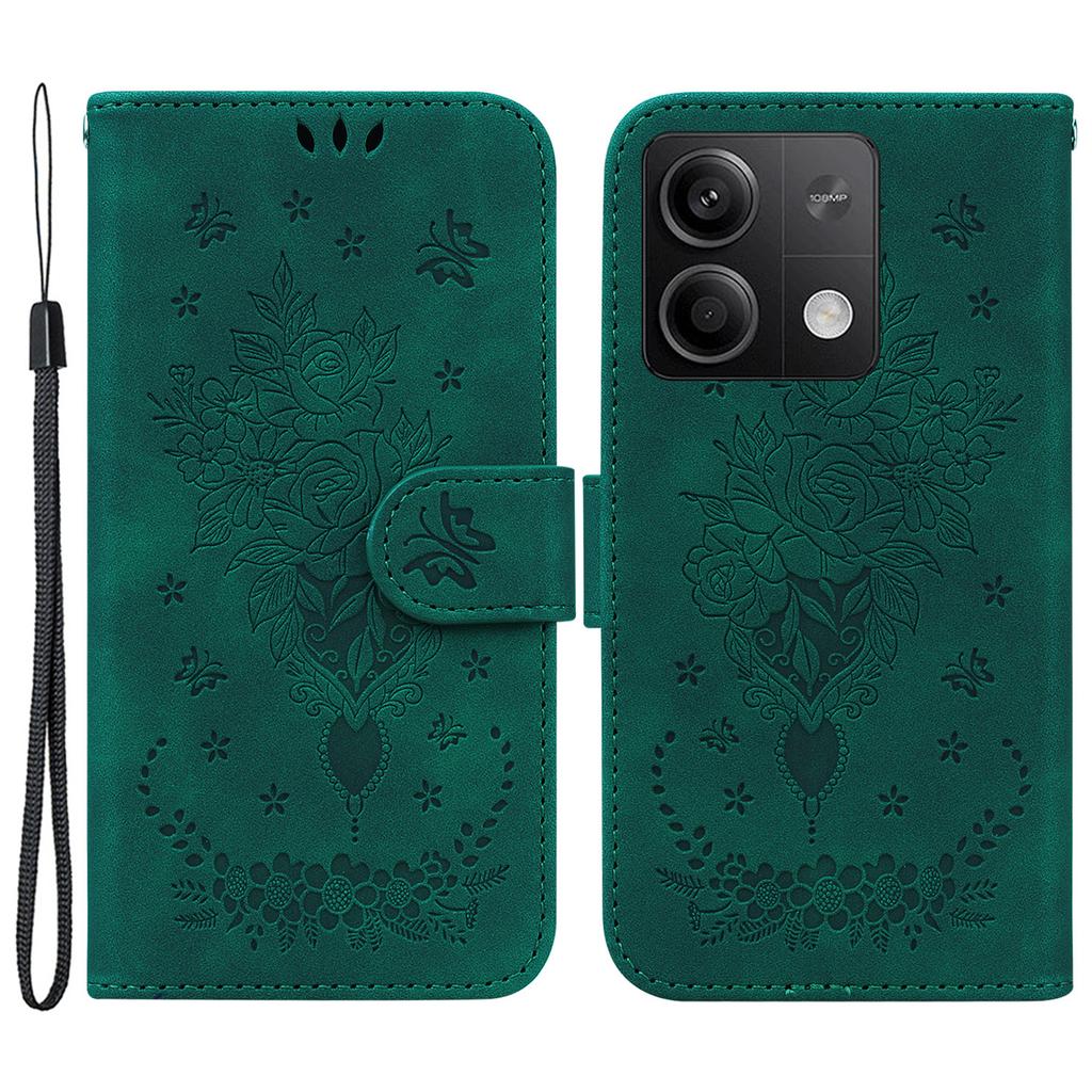 For Xiaomi Redmi Note 13 5G/13 5G (China) Case Rose Butterfly Imprinted Card Holder Phone Cover