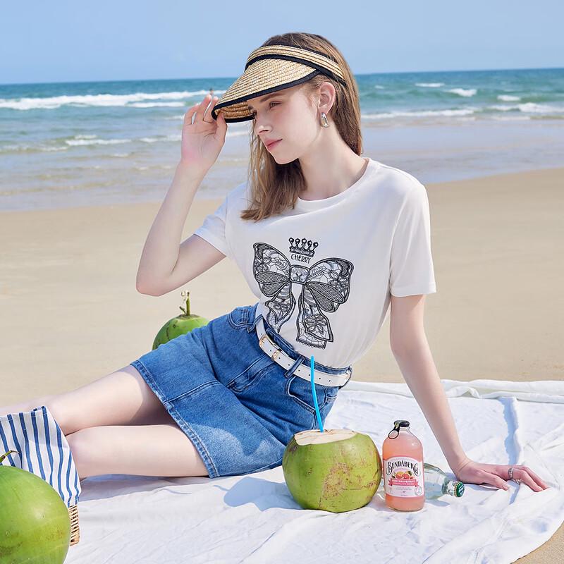 

Qiu Shui Yiren Women s Embroidered Bow T-Shirt S