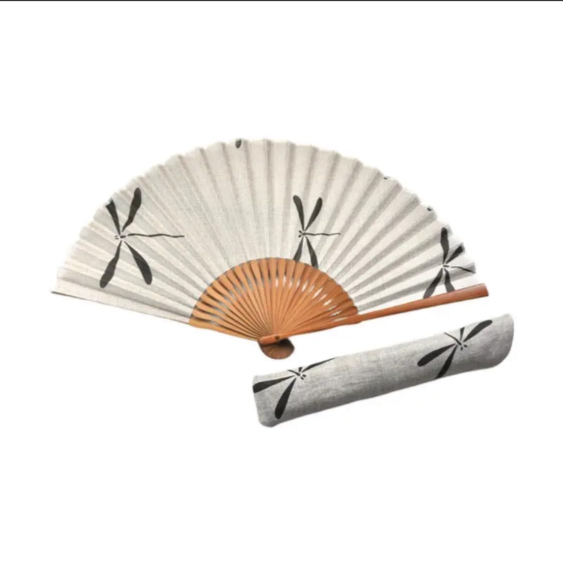 

Handkerchief fan bag set For men fan, (dragonfly pattern) бежевий