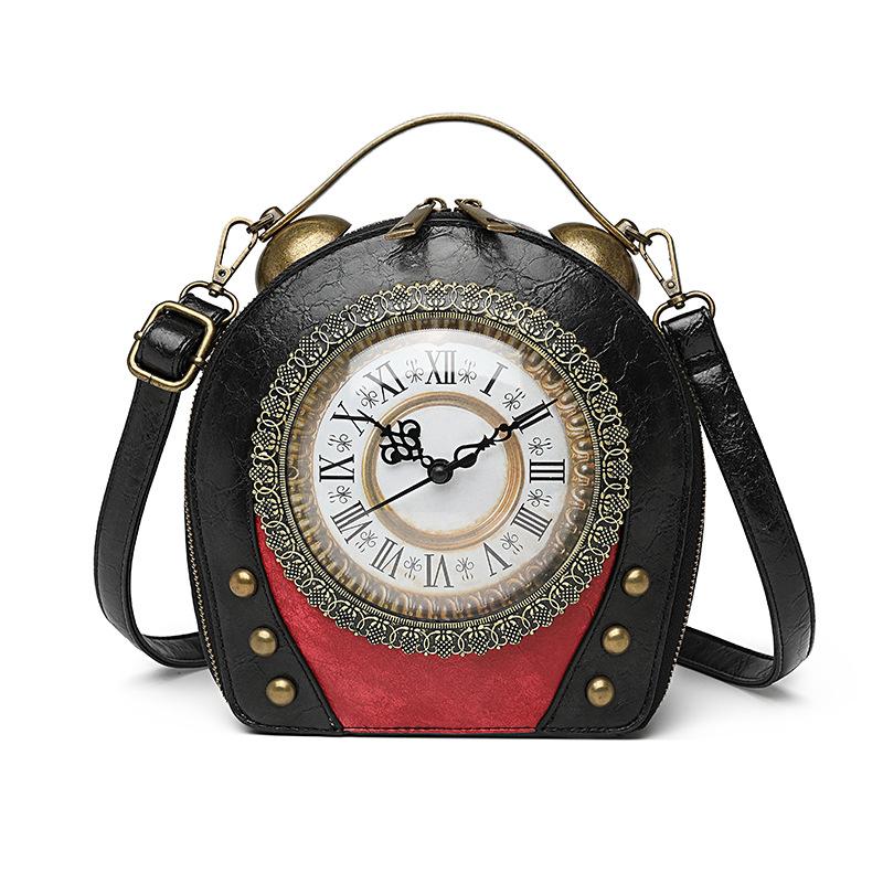 European American Personalized Retro Clock Ladies Handbag High Quality PU Material Antique Shoulder Bags Rivet Dial Design Women's Diagonal Span Bag