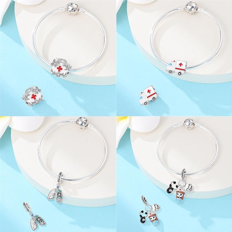 Silve Charms Beads Doctor'S Teeth Dentist Charms First Aid Kit Dangle For Bracelet Occupation Jewelry Gift