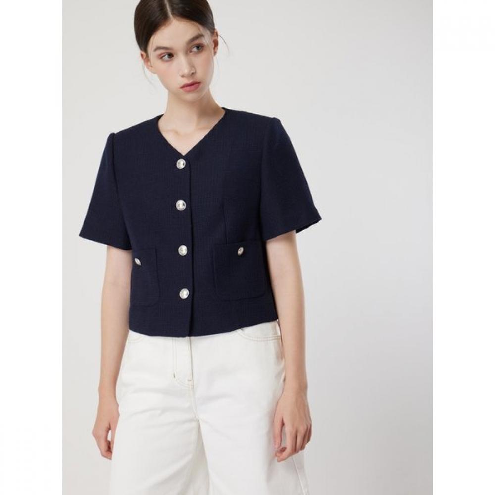 Cc Collect Half Sleeve Crop Tweed Jacket C252msf138