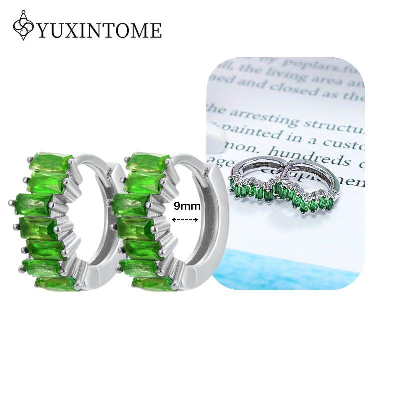 Turquoise 925 Silver Ear Needle Green Zircon vintage emerald Heart/Flower Pendant Hoop Earrings Fashion party Jewelry