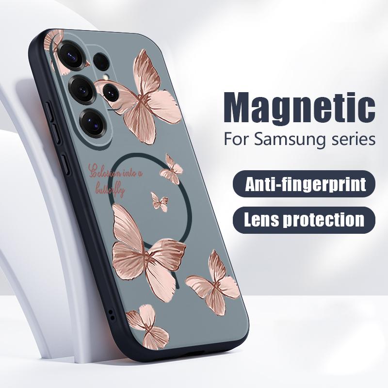 Bowknots Butterfly Pattern Case For Samsung Galaxy S26 Ultra S25 Edge S24 Plus S23 FE S22 A54 A55 A56 5G Magnetic For Magsafe Matte Cover