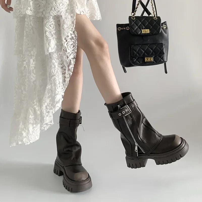 Fashion Fashion Women's Boots Winter Belt Buckle Ladies Elegant Platform Women's Shoes Long Pipe Booties Casual Women's Knee High Bootie