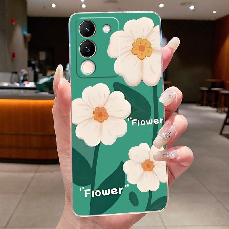 Phone Case For Vivo V29e V27e 5G Slim Soft TPU Cover Clear Silicone Aesthetic Luxury Fashion Butterfly Flowers New Design Case