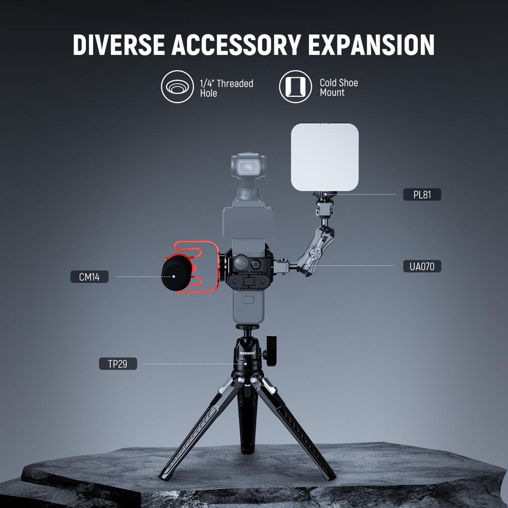 Klatka do kamery sportowej NEEWER dla Pocket 3 Aluminiowa klatka wideo do kamery z gimbalem Klatka wideo Etui ochronne z adapterem do kamery Kompatybilna z Osmo Pocket 3