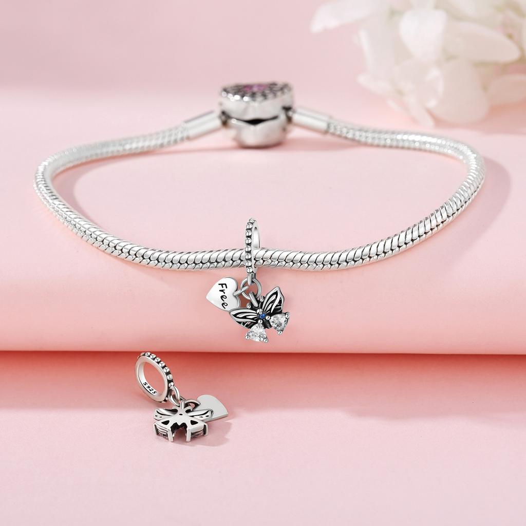 Beads Copper Charms Original Free Love Heart Butterfly Pendant Beads Fit Bracelet Jewelry Diy Women Gift Accessory