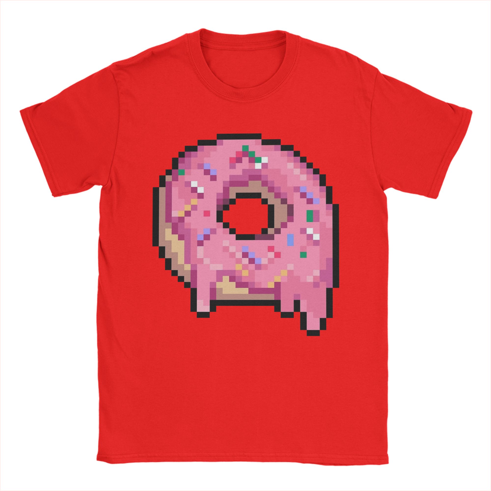 Drippy Pink Frosted Sprinkled Pixel Donut TShirt Summer Fashion Unisex 100 Cotton Oversize Tees ShortSleeve Aesthetic Tops S