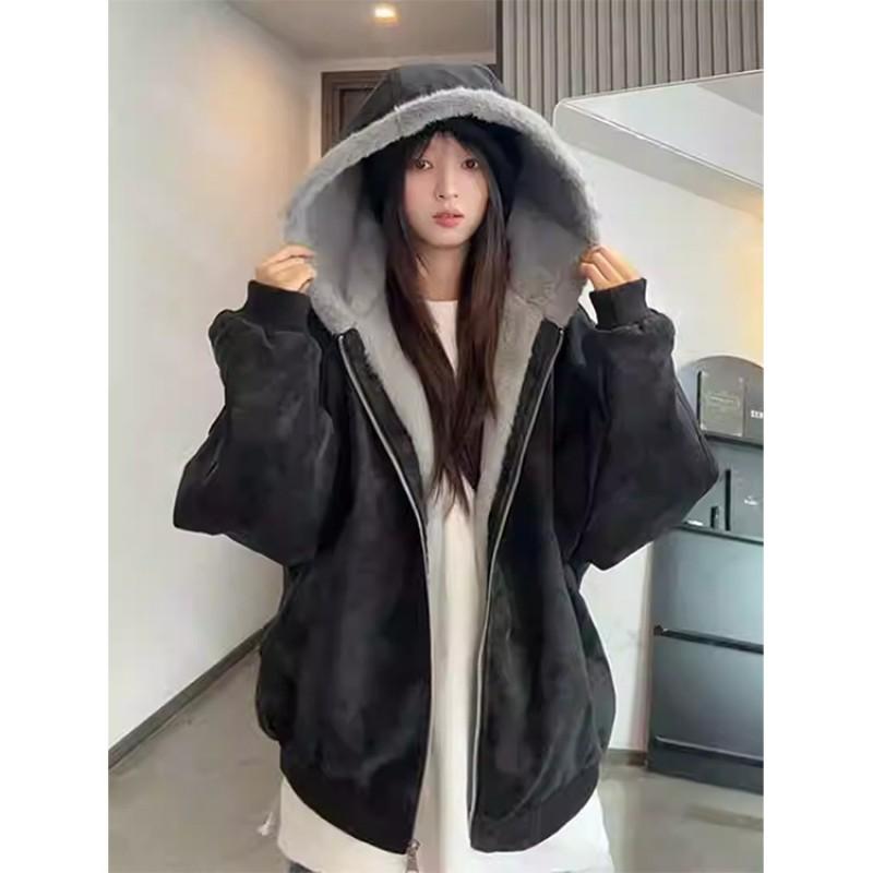 Unisex Winter Dicke Fleece-gefütterte Baumwolljacke Mit Kapuze Warmer Übergroßer Parka In Einfarbig Herren Damen