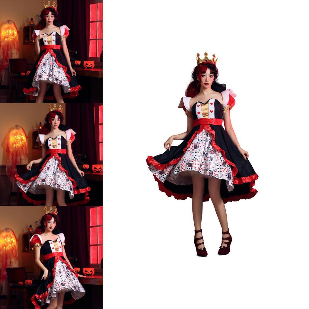 Alice In Wonderland The Red Queen Costume Dress With Polyester Fabric For Halloween Stage Performance Women