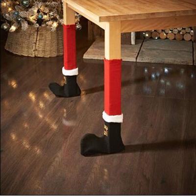 4-Piece Christmas Table Chair Foot Covers - Plush Non-Woven Decor for Restaurants & Bars