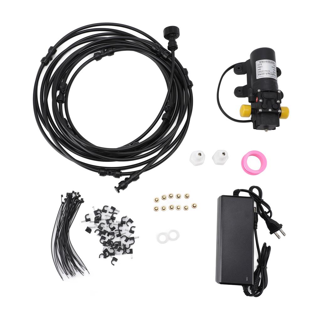 Outdoor Misting System Efficient with 29.5ft Pump Filter Nozzles Power Supply Garden Mist Hose Kit f