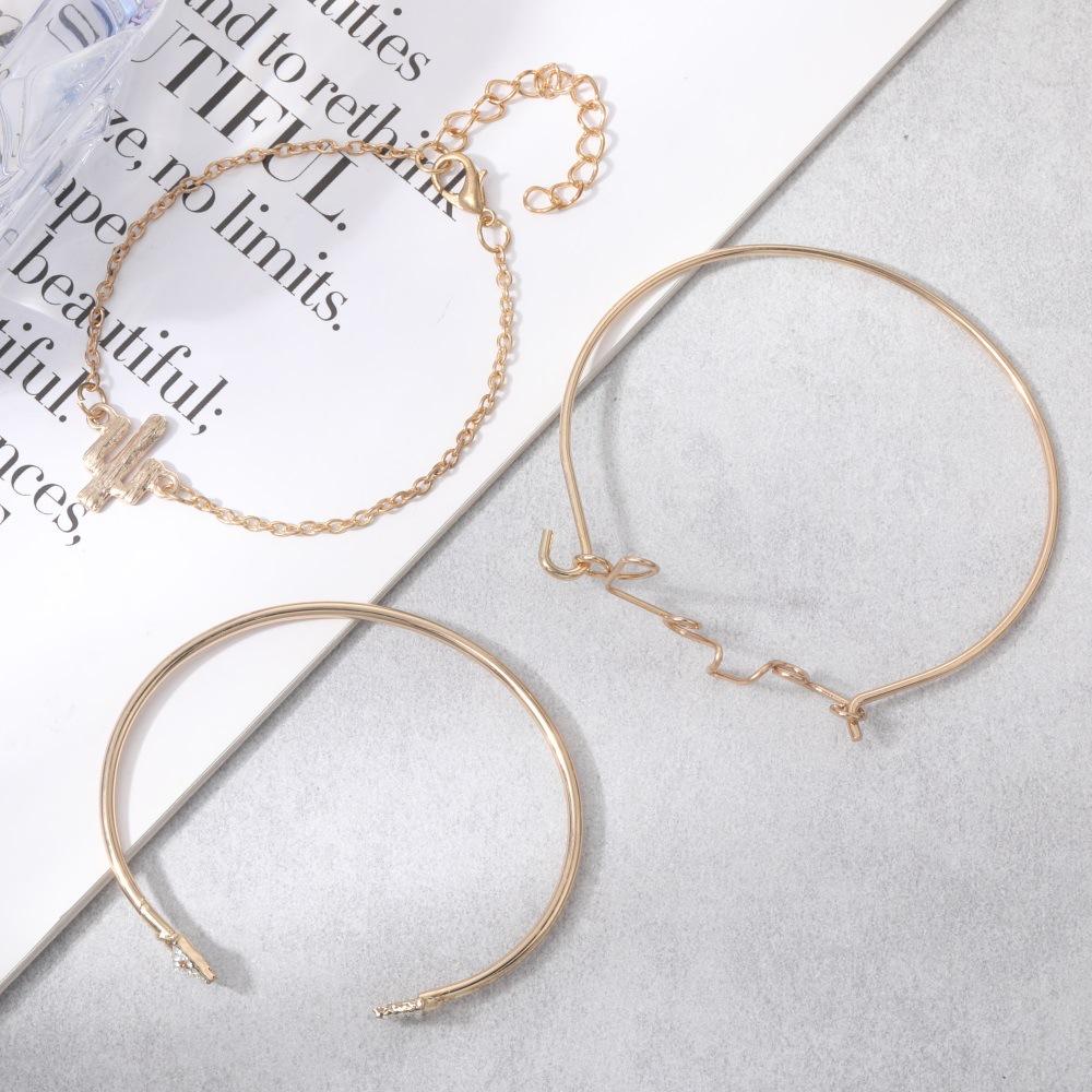 Personalized Bracelet Gold Dot Diamond Cactus Triangle Love 3 Piece Set Bracelet Bracelet