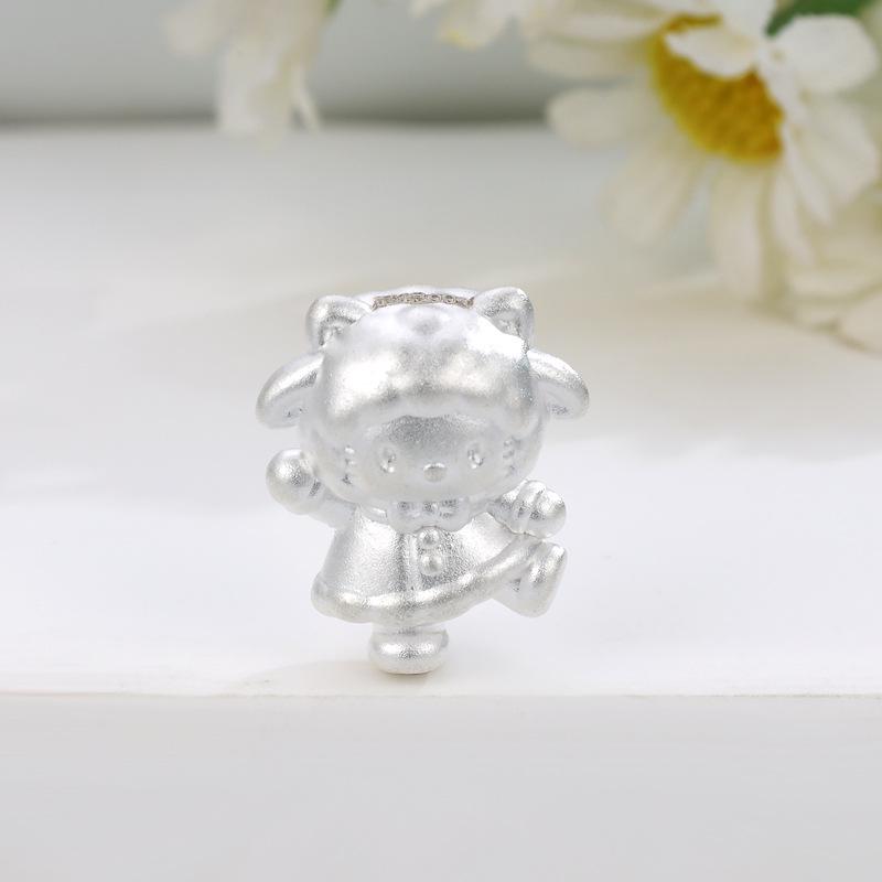 Sterling Silver 999 Happy Sheep Hello Kitty Loose Beads Jewelry Accessories