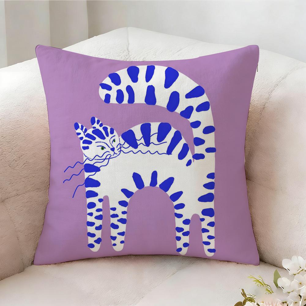 Flat Style Illustration Colorful Cats Pillow Case Pillowcase Doublesided Printed Sofa Cushion Bedroom Headboard Pillow