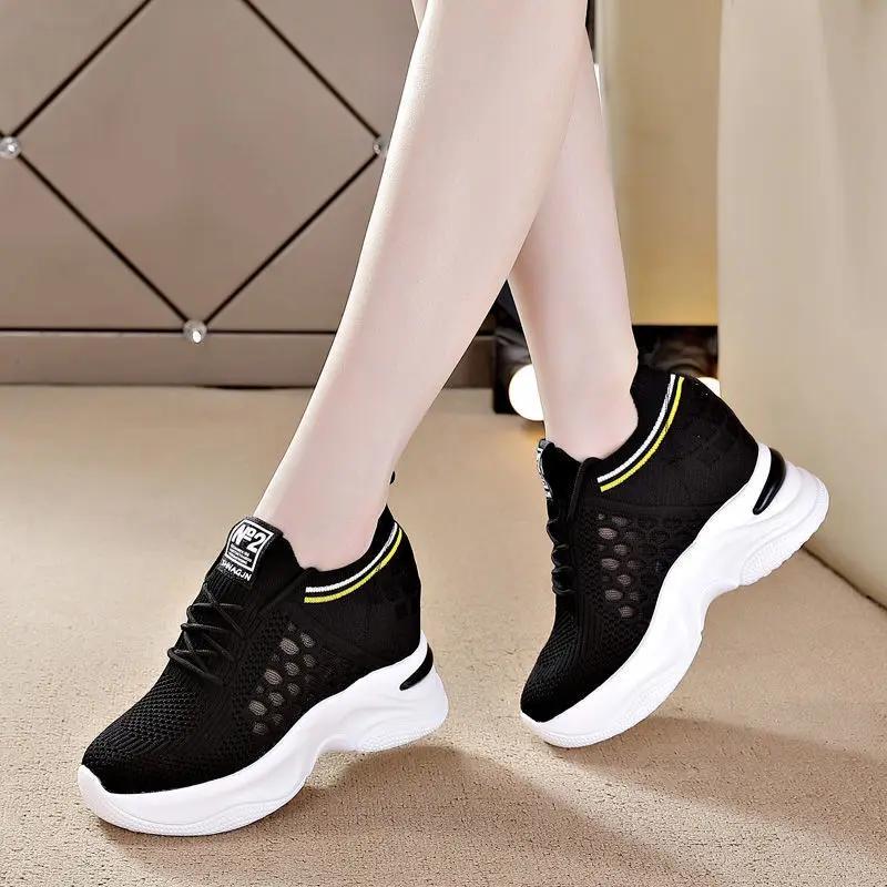 

Fashion Women Shoes 2024 Casual Breathable Hollow Out Platform Sneakers Comfortable High Heels New Fashion White Sport Shoes Hot Selling 35
