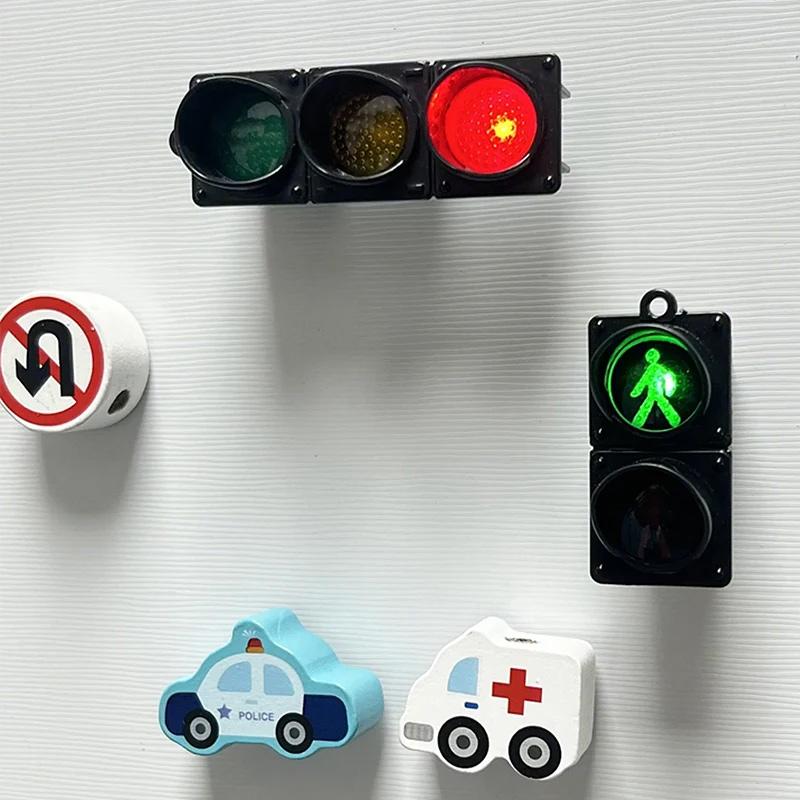New 3D Traffic Light Magnetic Refrigerator Stickers Funny Traffic Toy Pedestrian Light Creative Magnetic Decoration Accessories