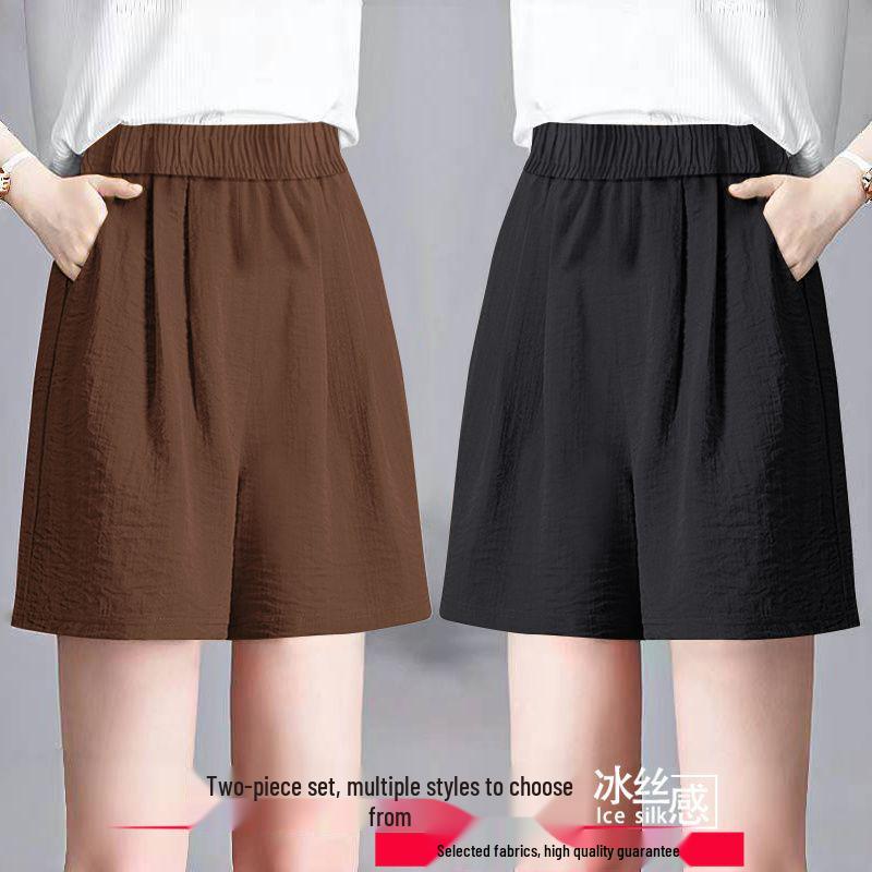 Ice Silk Women's Plus Size Summer Capris: Loose Straight, High Waist, Casual Wide Leg Shorts