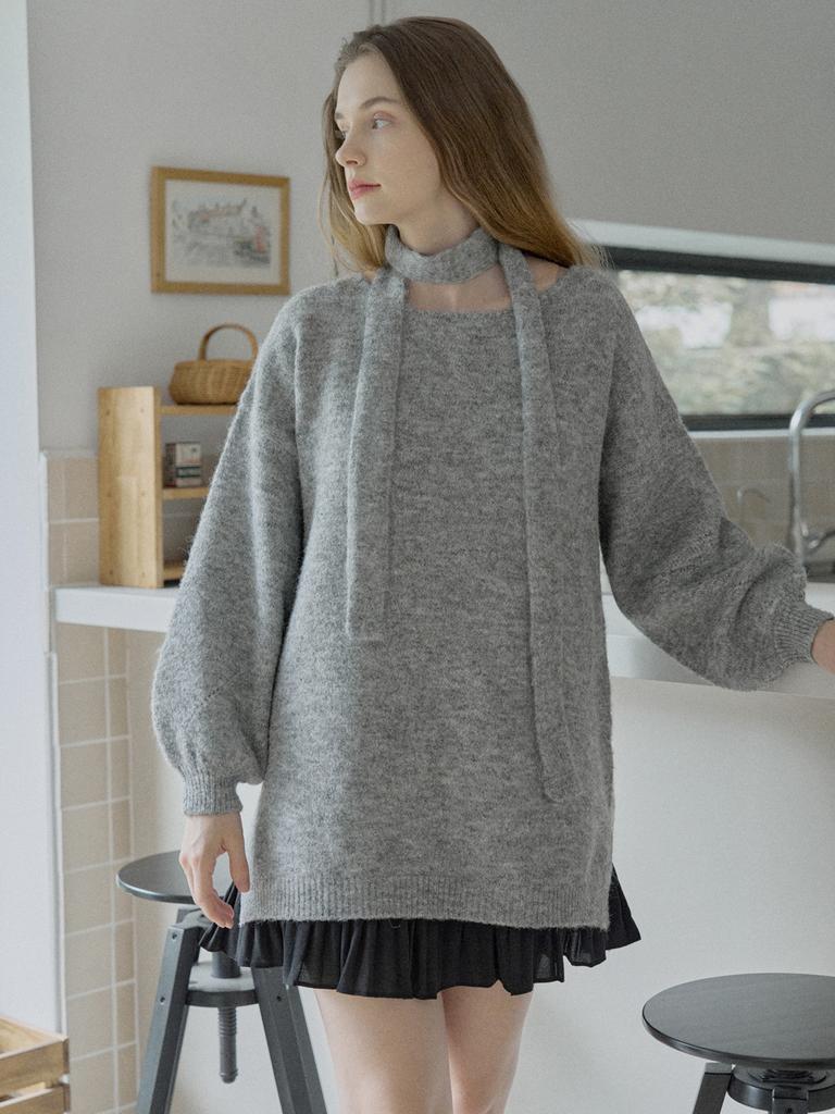 AVANT-G Muffler Set Long Knit Pullover - Gray