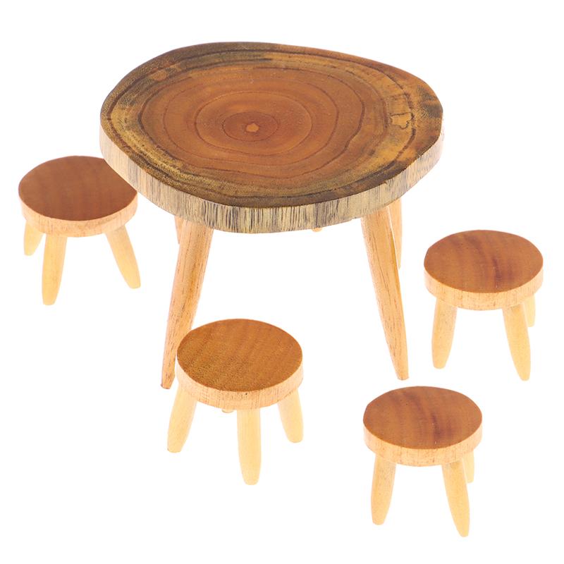 1/12 1set Miniature Dollhouse Furniture Wooden Dining Table Chair Set Simulation Toy